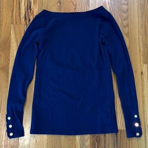 Lauren Ralph Lauren Navy Long Sleeve Blouse Gold Button Cuffs PXS